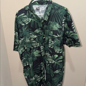 LRG Green and Black Tropical Leaf Button-Down Shirt